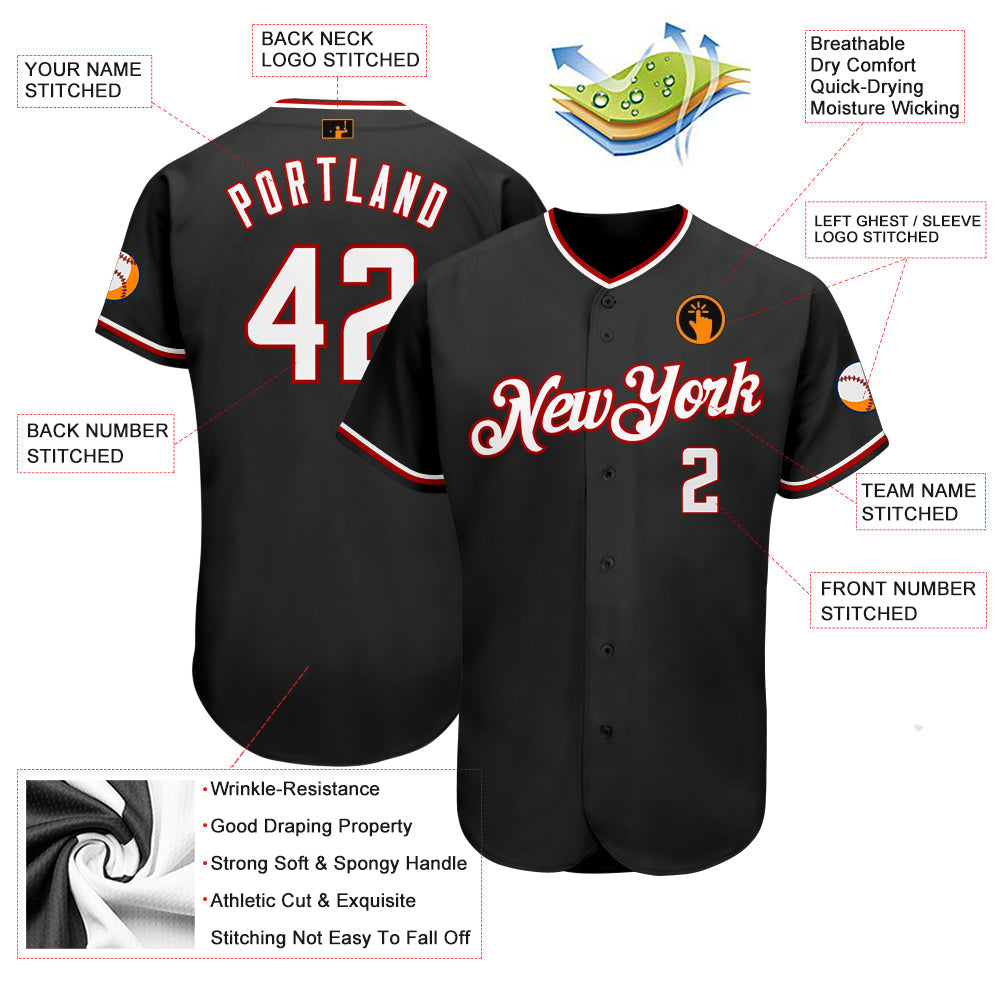 Custom Black White-Red Authentic Baseball Jersey view 3