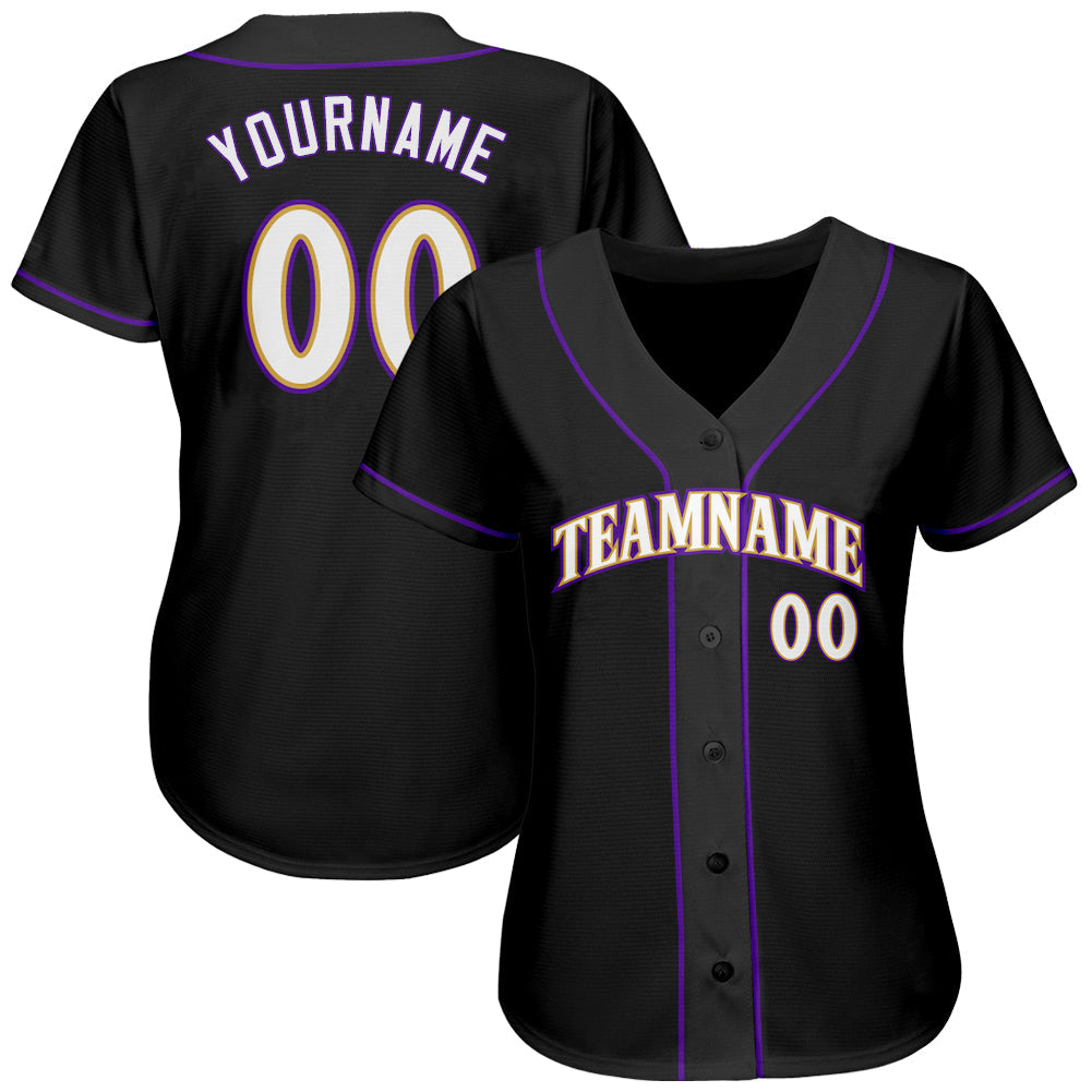 Custom Black White-Purple Authentic Baseball Jersey view 2