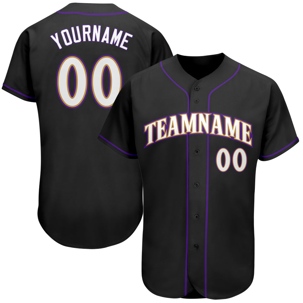 Custom Black White-Purple Authentic Baseball Jersey - Main View