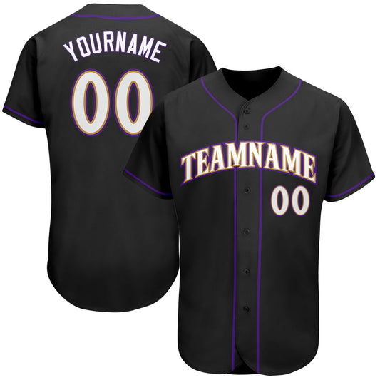 Custom Black White-Purple Authentic Baseball Jersey - Main View