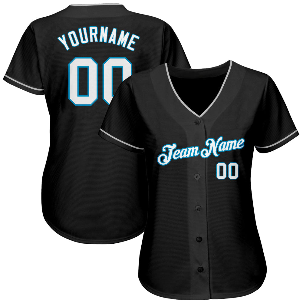 Custom Black White-Panther Blue Authentic Baseball Jersey view 2