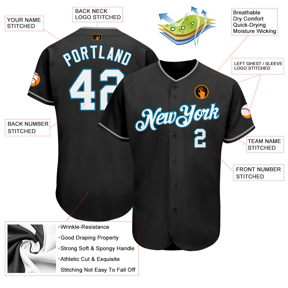 Custom Black White-Panther Blue Authentic Baseball Jersey view 3