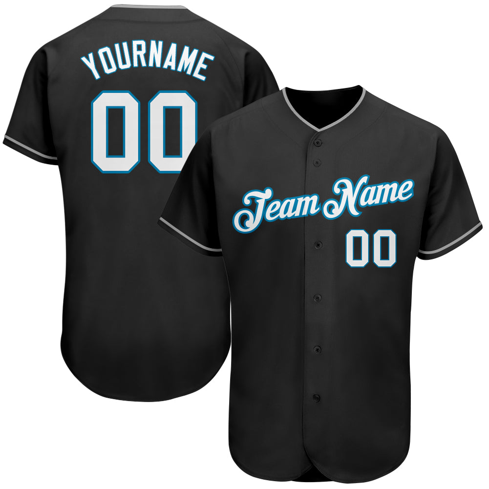 Custom Black White-Panther Blue Authentic Baseball Jersey - Main View