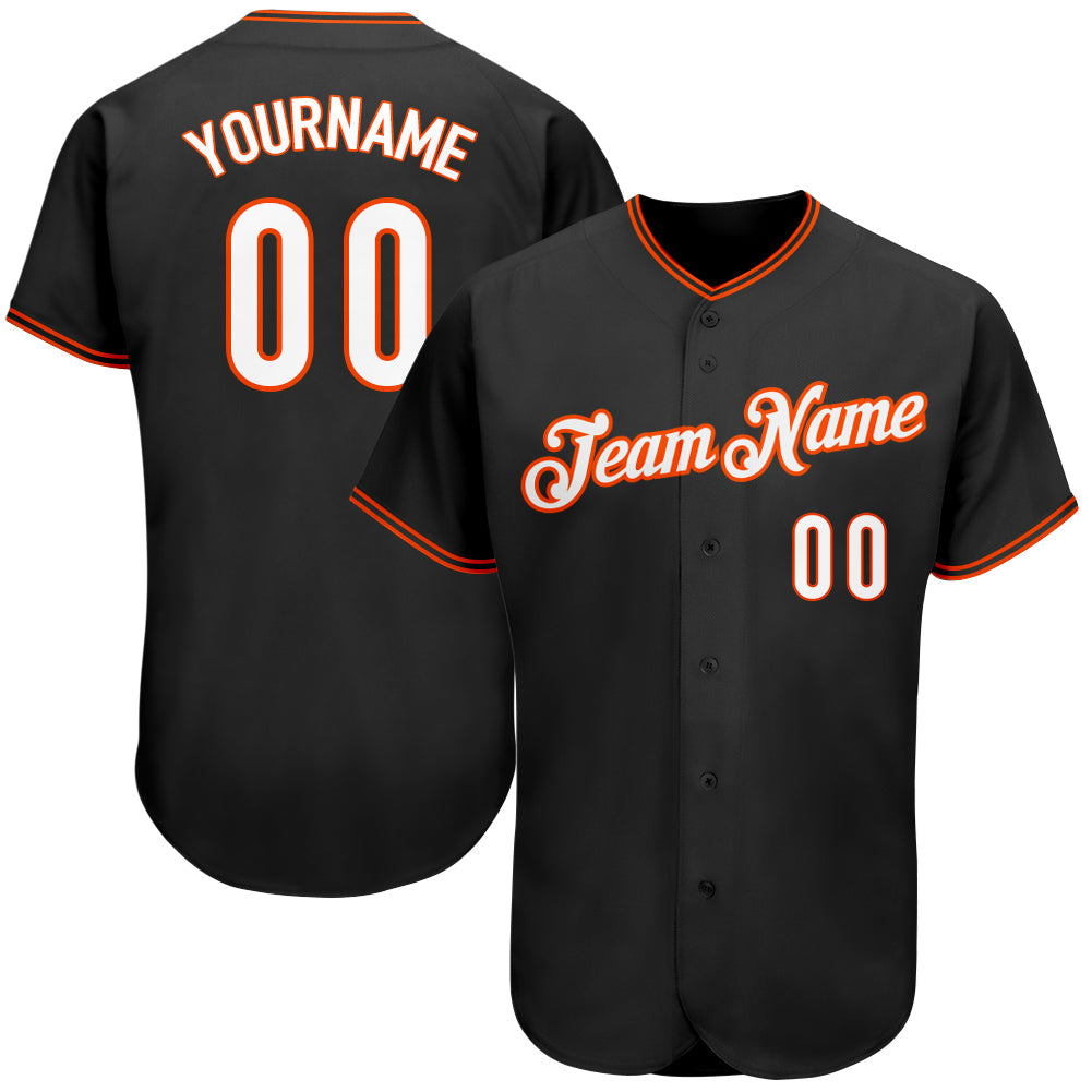 Custom Black White-Orange Authentic Baseball Jersey - Main View