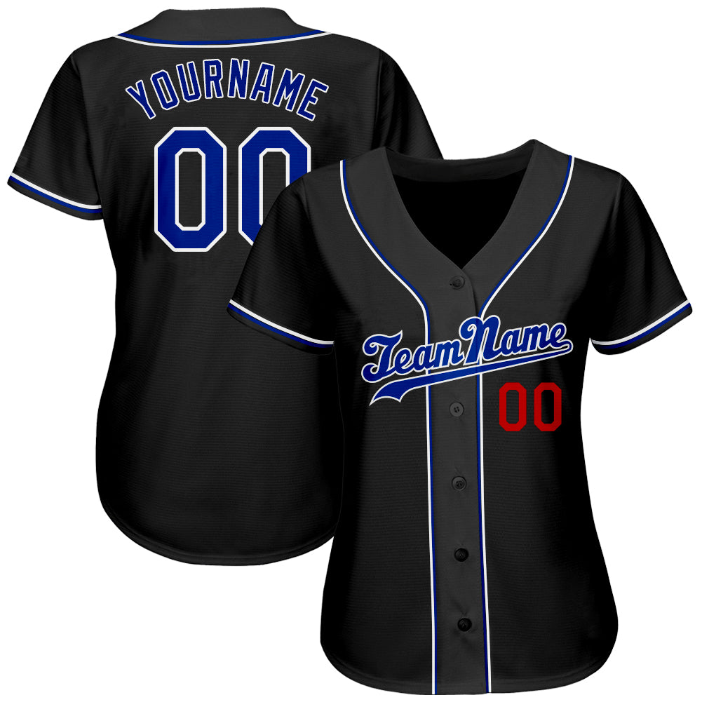 Custom Black Royal-Red Authentic Baseball Jersey view 2