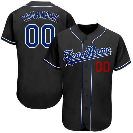 Custom Black Royal-Red Authentic Baseball Jersey - Main View