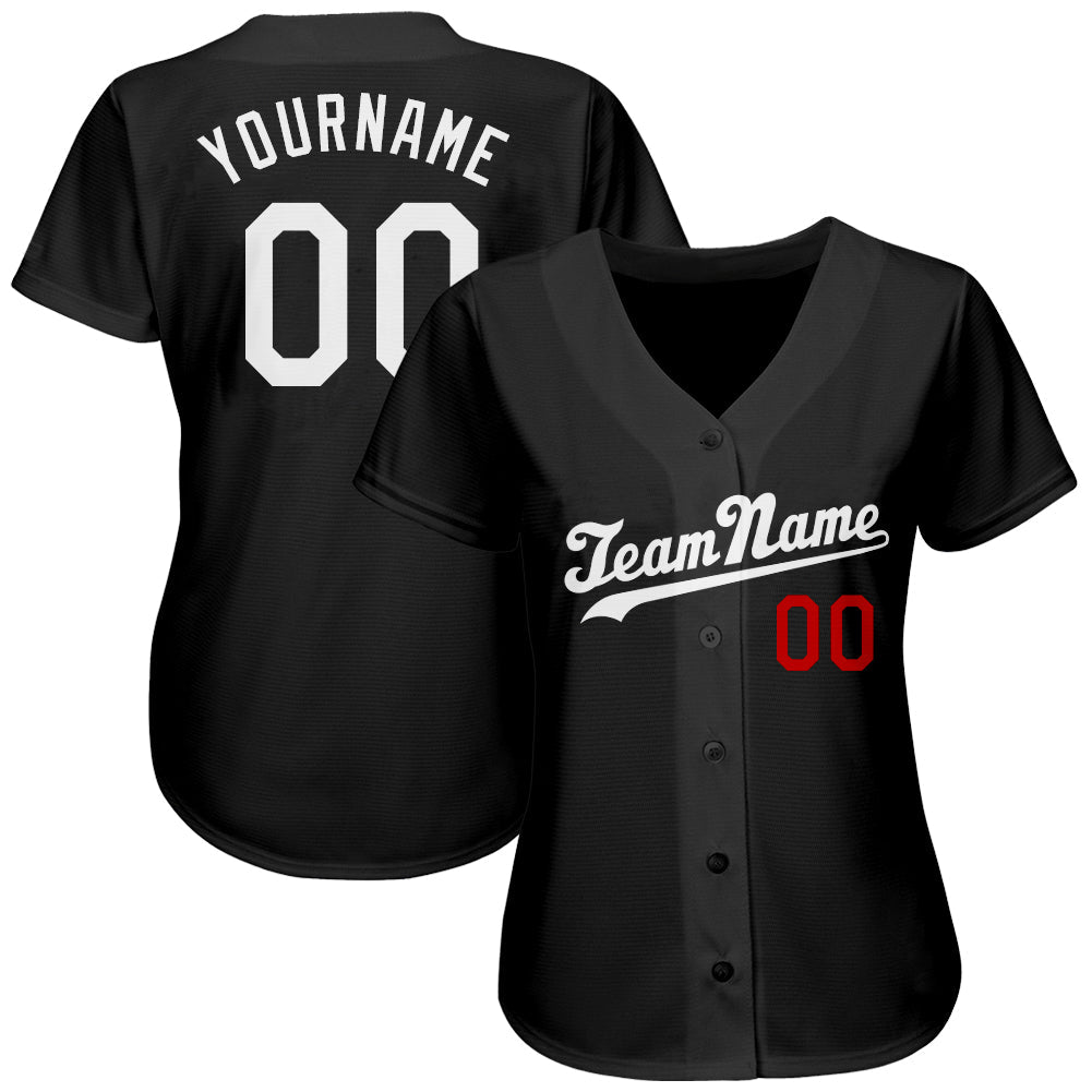 Custom Black White-Red Authentic Baseball Jersey view 2