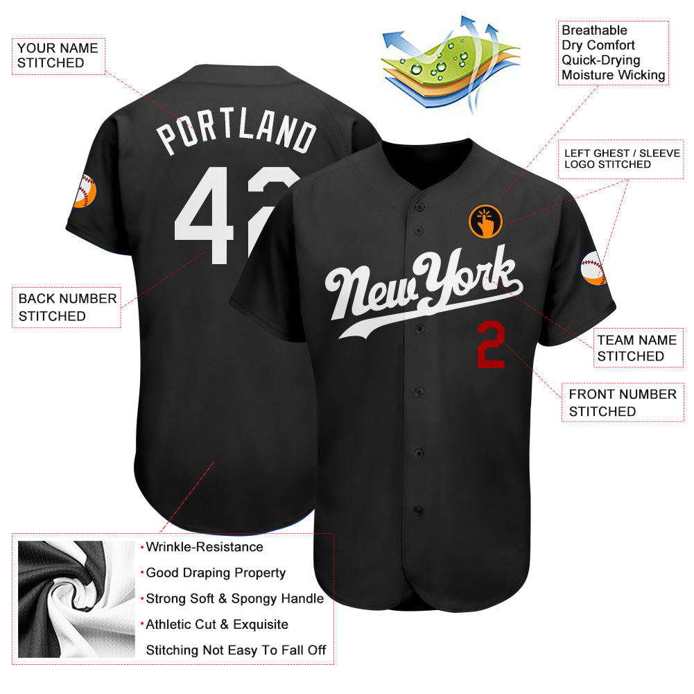 Custom Black White-Red Authentic Baseball Jersey view 3