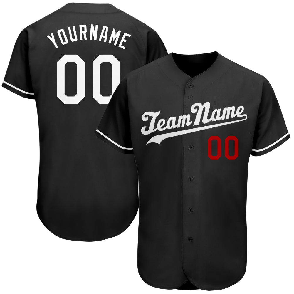 Custom Black White-Red Authentic Baseball Jersey - Main View