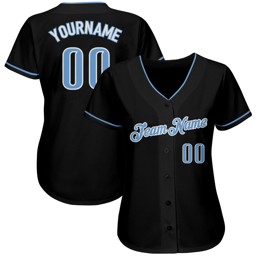Custom Black Light Blue-White Authentic Baseball Jersey view 2