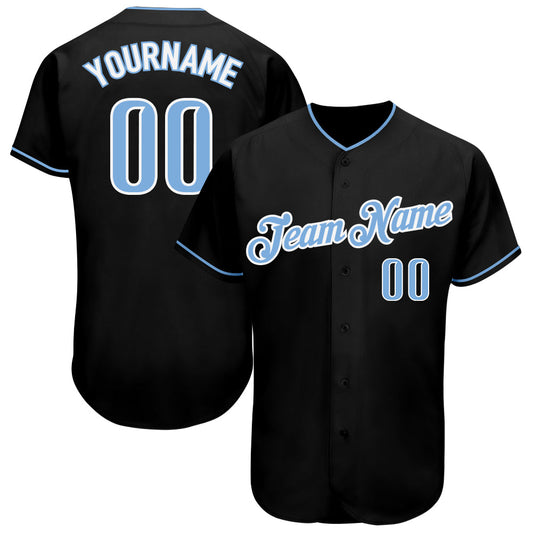 Custom Black Light Blue-White Authentic Baseball Jersey - Main View