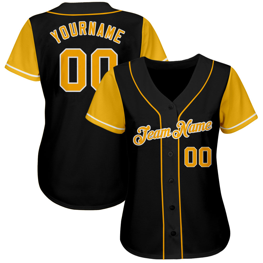 Custom Black Gold-White Authentic Two Tone Baseball Jersey view 2