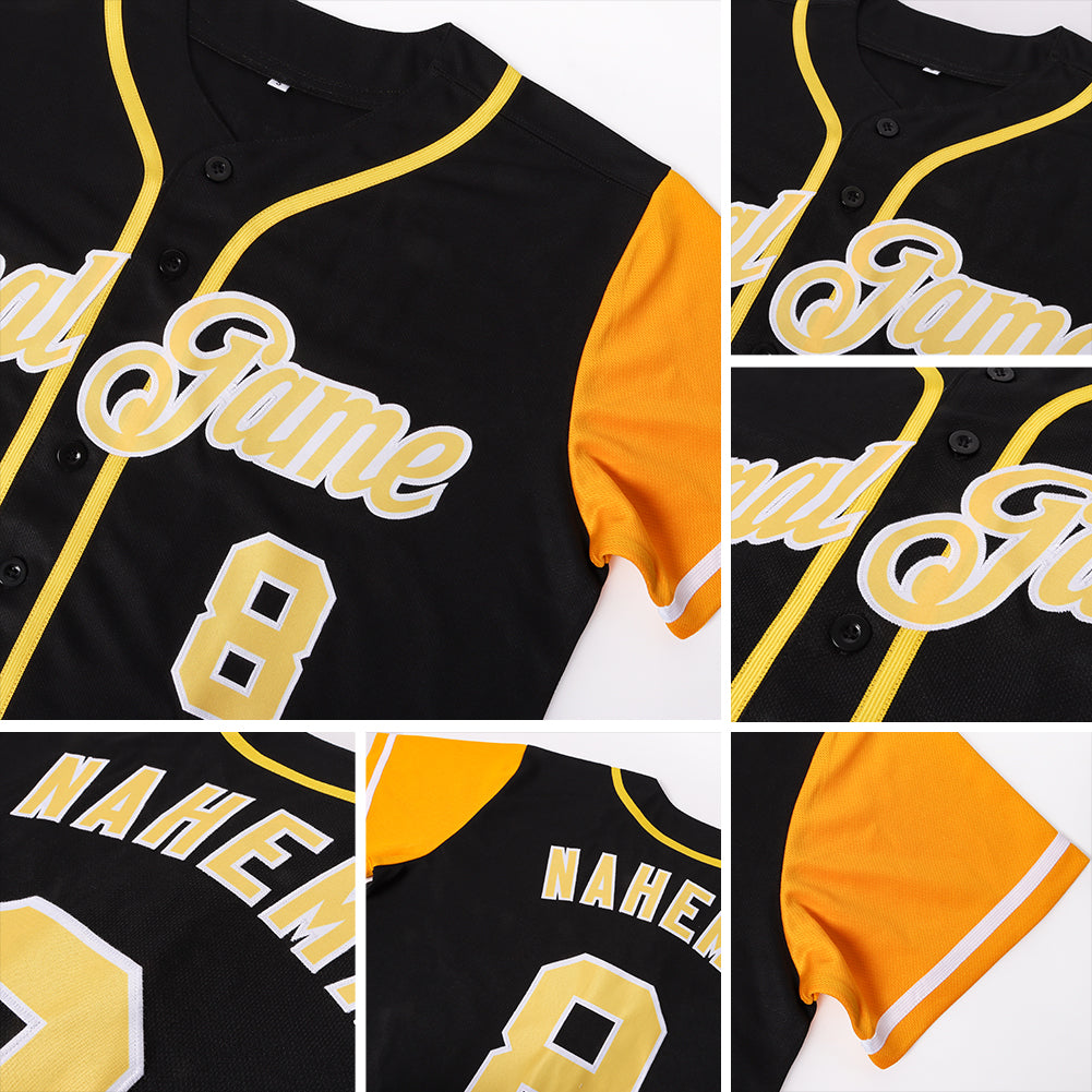 Custom Black Gold-White Authentic Two Tone Baseball Jersey view 6