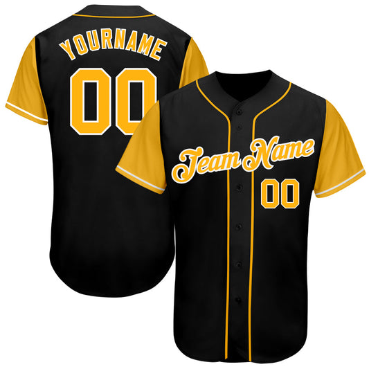 Custom Black Gold-White Authentic Two Tone Baseball Jersey - Main View