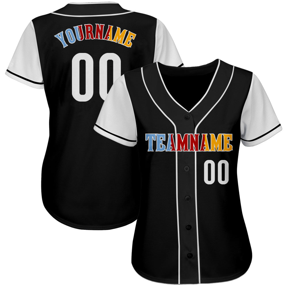 Custom Black White-Gold Authentic Two Tone Baseball Jersey view 2