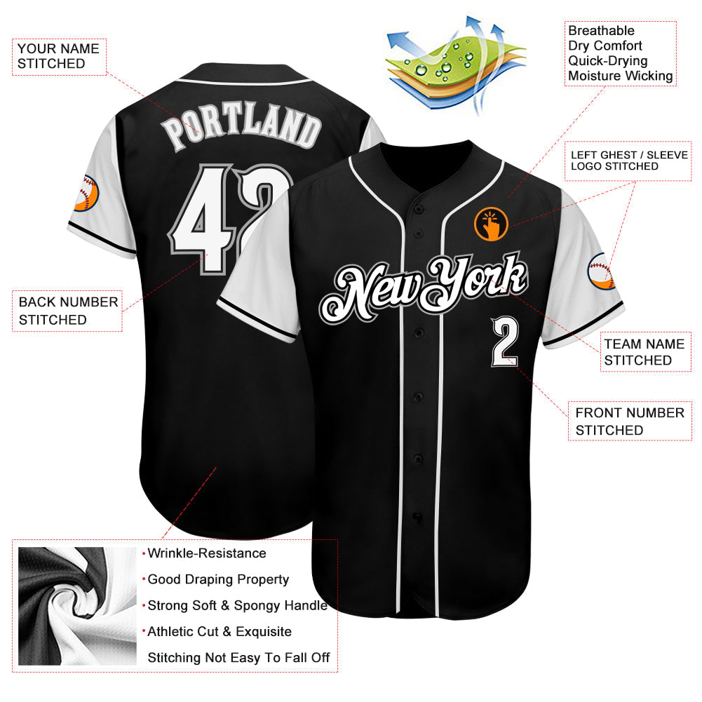Custom Black White-Gray Authentic Two Tone Baseball Jersey view 3