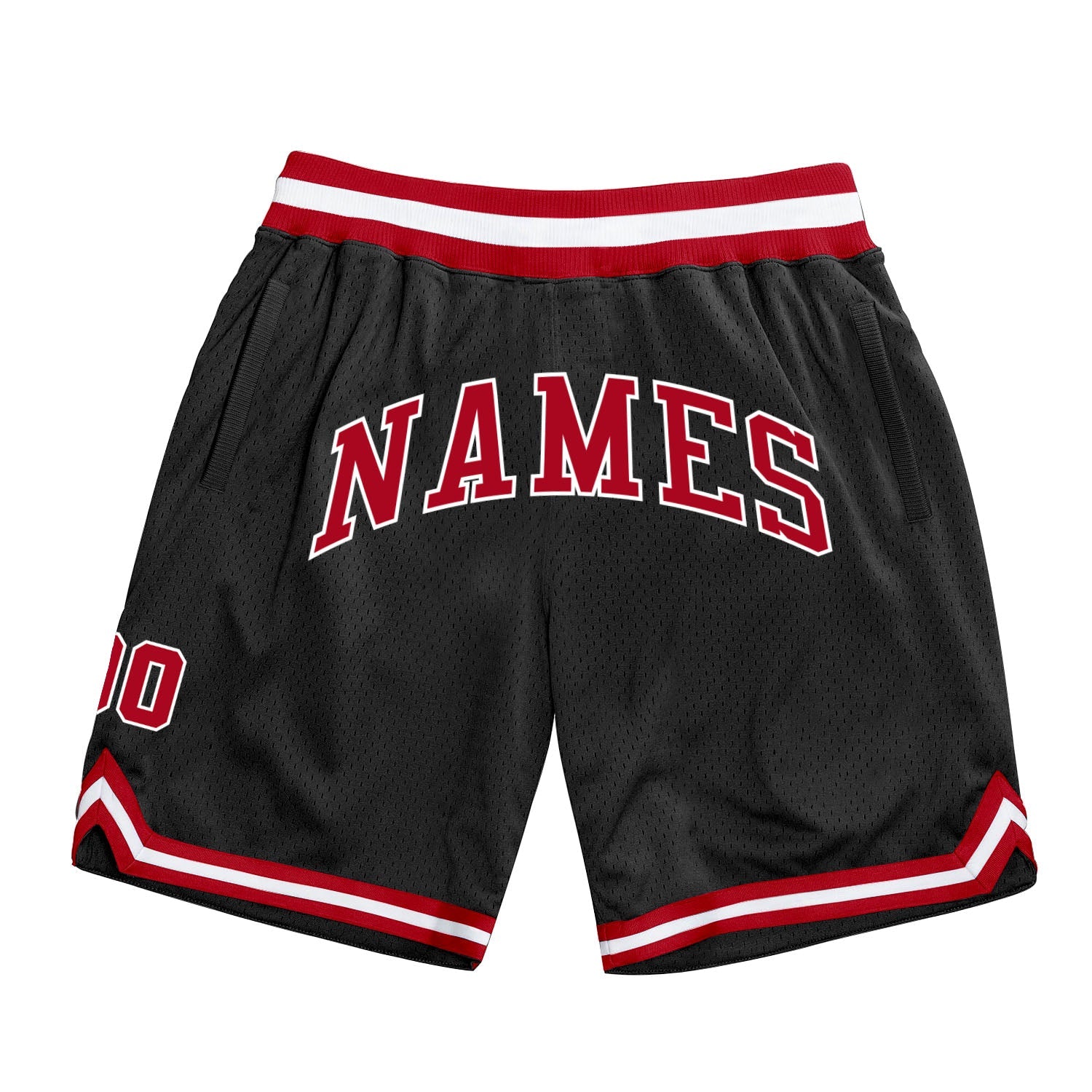 Custom Black Red-White Authentic Throwback Basketball Shorts - Main View