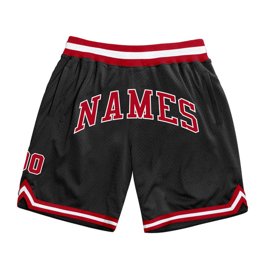 Custom Black Red-White Authentic Throwback Basketball Shorts - Main View