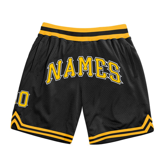 Custom Black Gold-White Authentic Throwback Basketball Shorts - Main View