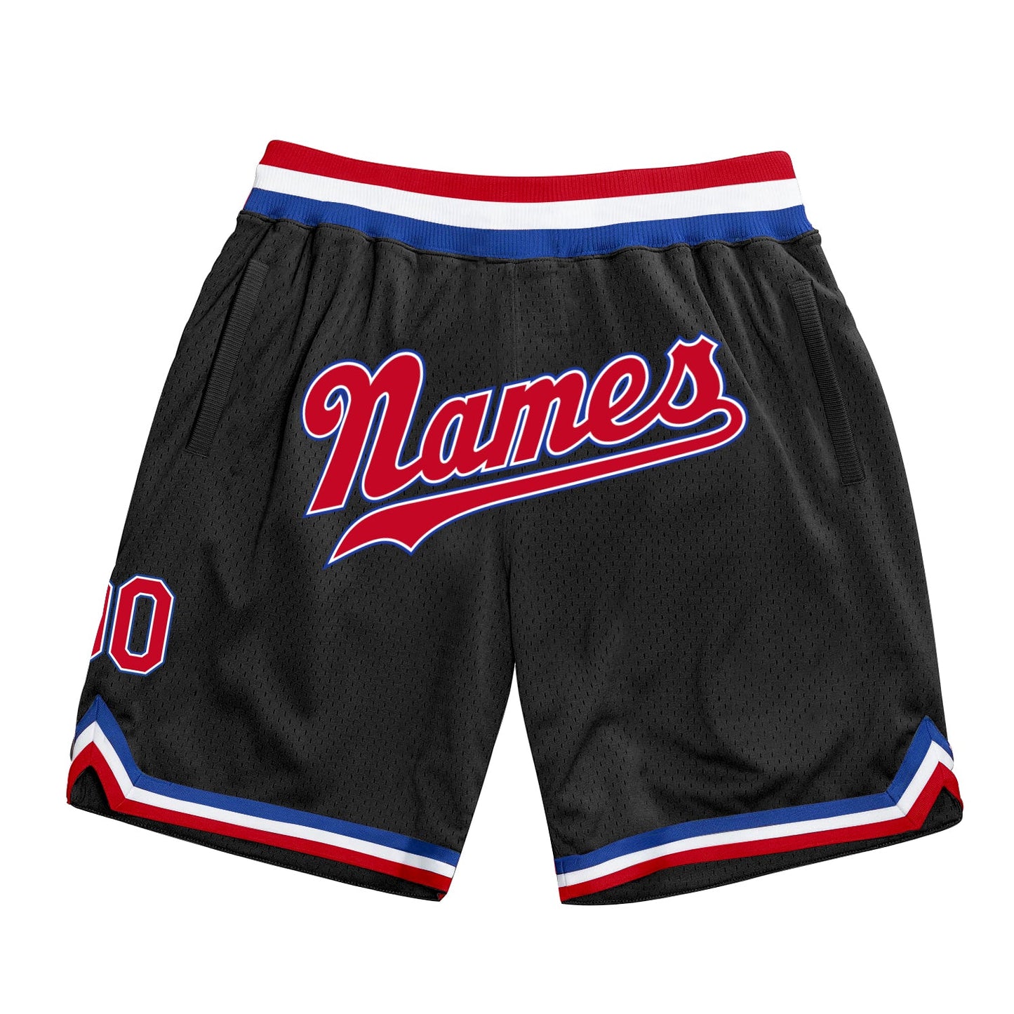 Custom Black Red-Royal Authentic Throwback Basketball Shorts - Main View