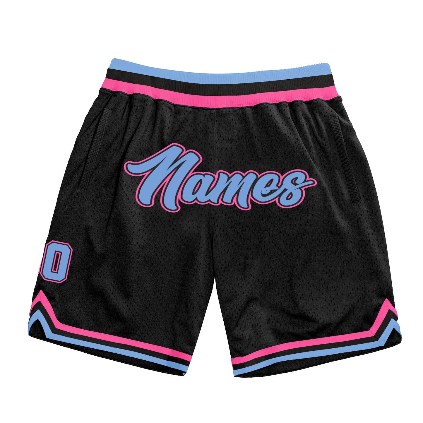 Custom Black Light Blue-Pink Authentic Throwback Basketball Shorts - Main View