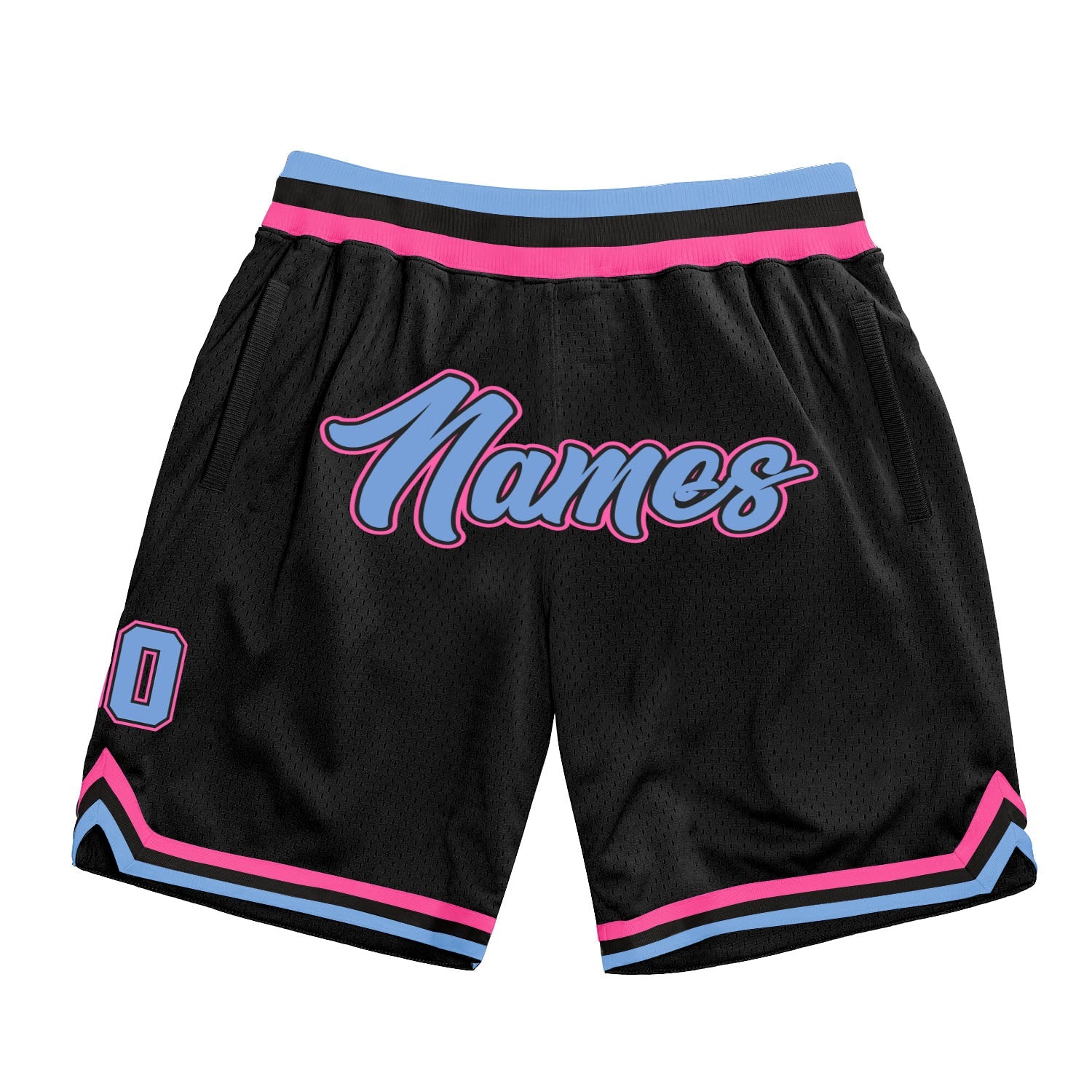 Custom Black Light Blue-Pink Authentic Throwback Basketball Shorts - Main View