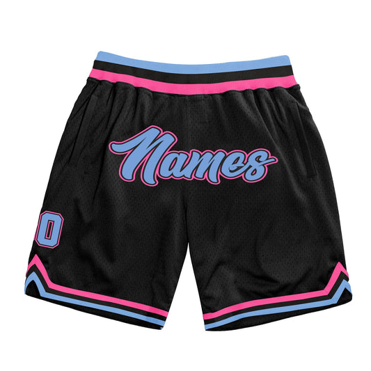 Custom Black Light Blue-Pink Authentic Throwback Basketball Shorts - Main View