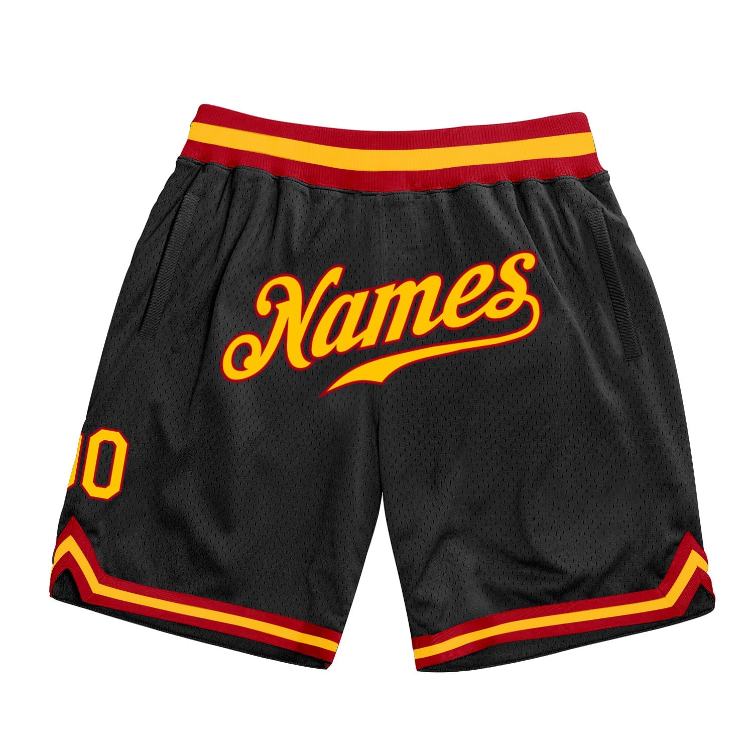 Custom Black Gold-Red Authentic Throwback Basketball Shorts - Main View