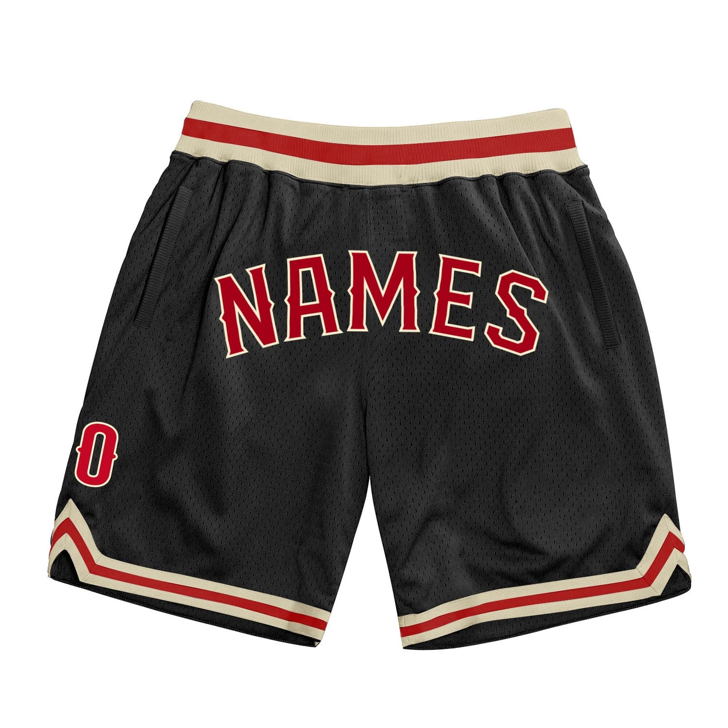 Custom Black Red-Cream Authentic Throwback Basketball Shorts - Main View
