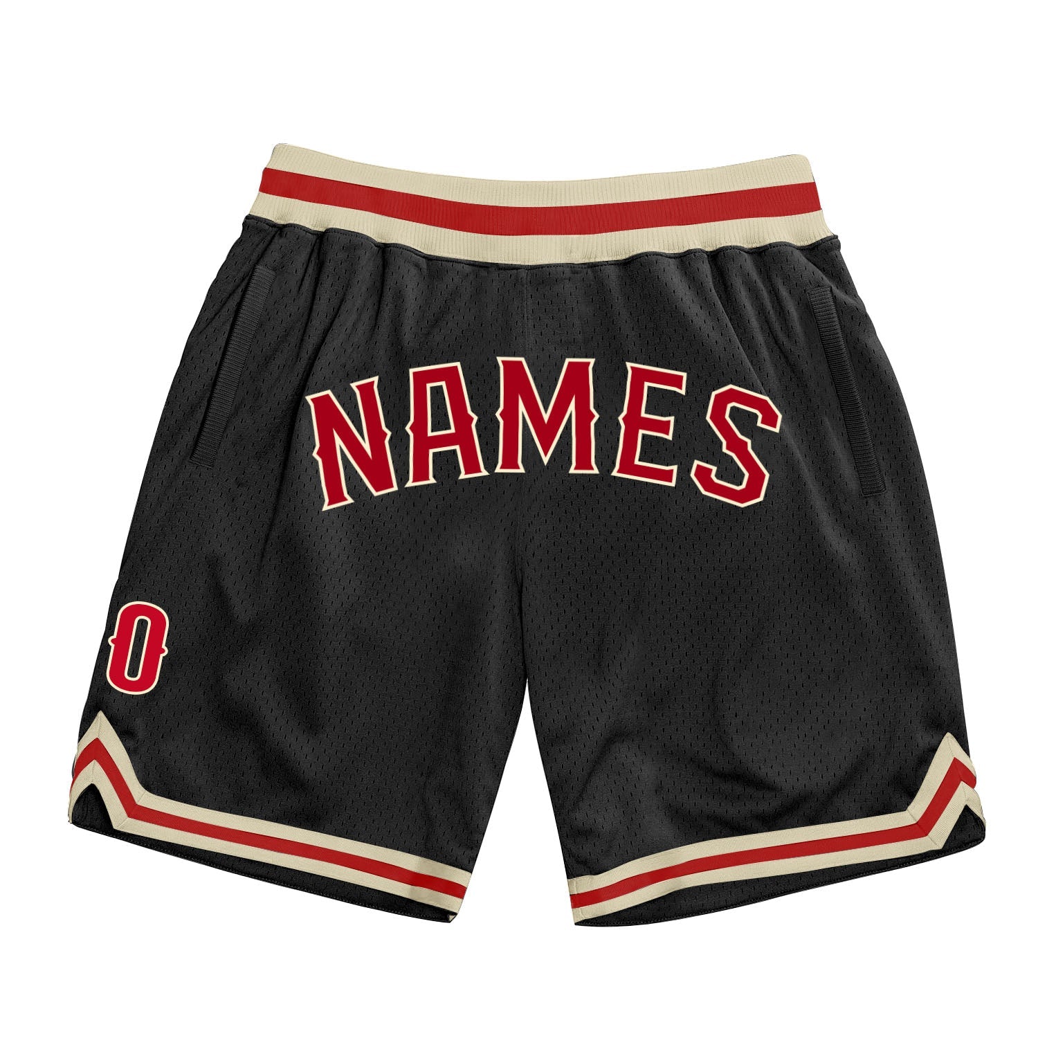 Custom Black Red-Cream Authentic Throwback Basketball Shorts - Main View