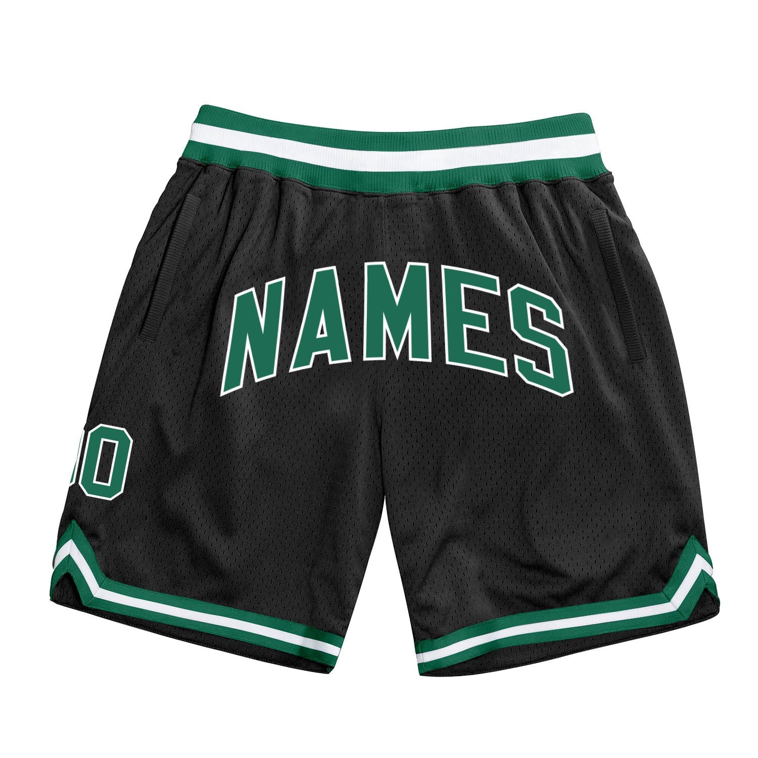 Custom Black Kelly Green-White Authentic Throwback Basketball Shorts - Main View