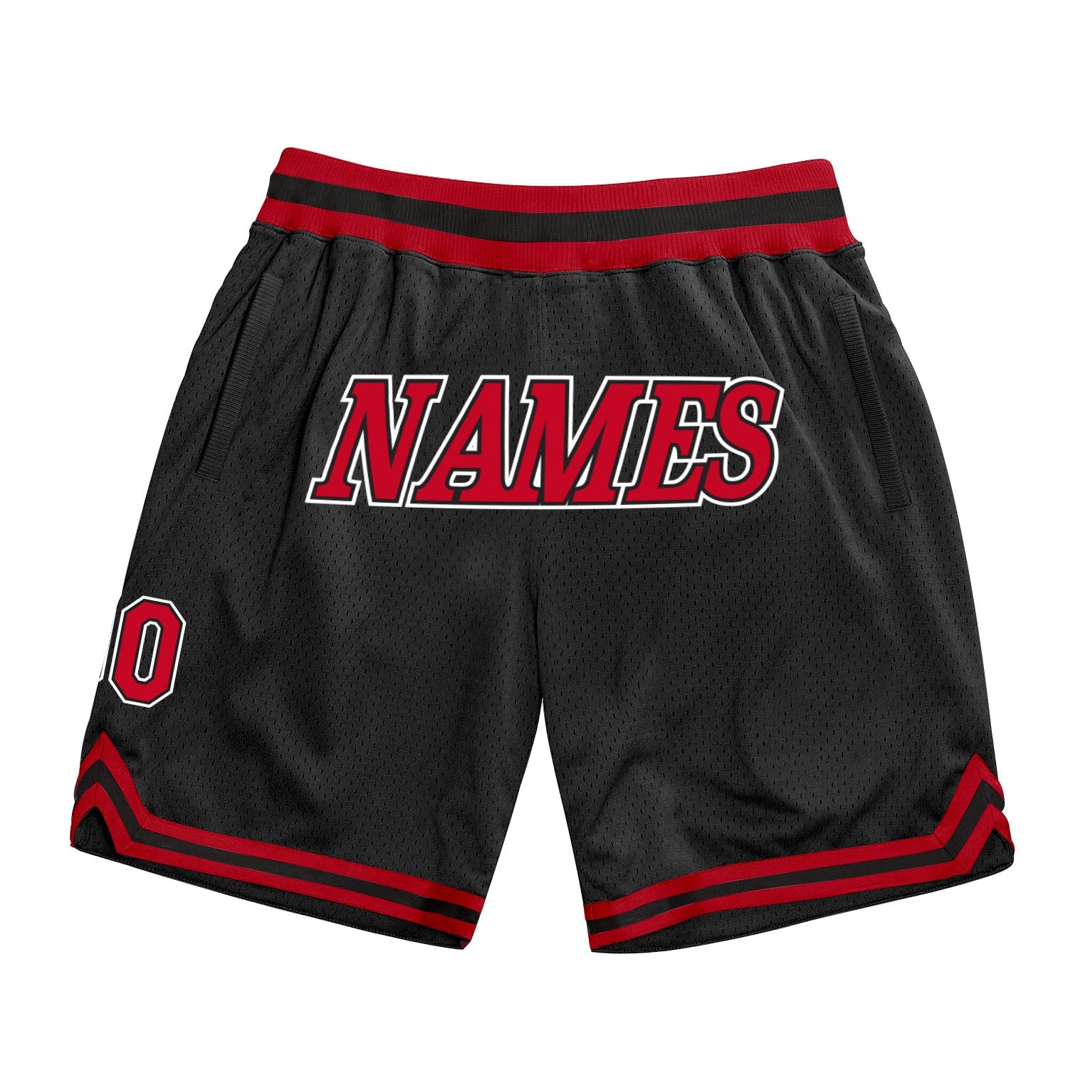 Custom Black Red-White Authentic Throwback Basketball Shorts - Main View