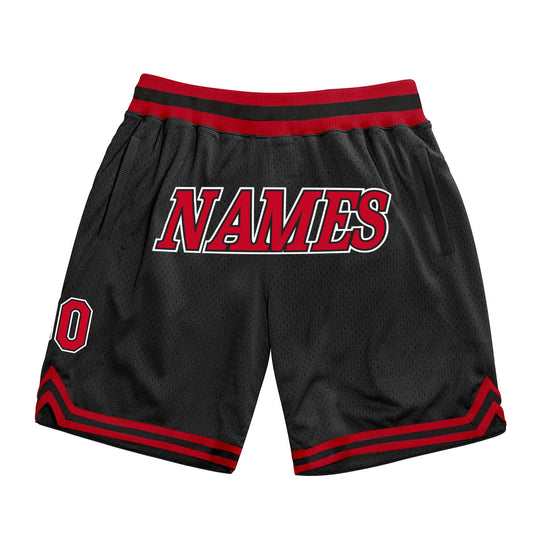 Custom Black Red-White Authentic Throwback Basketball Shorts - Main View