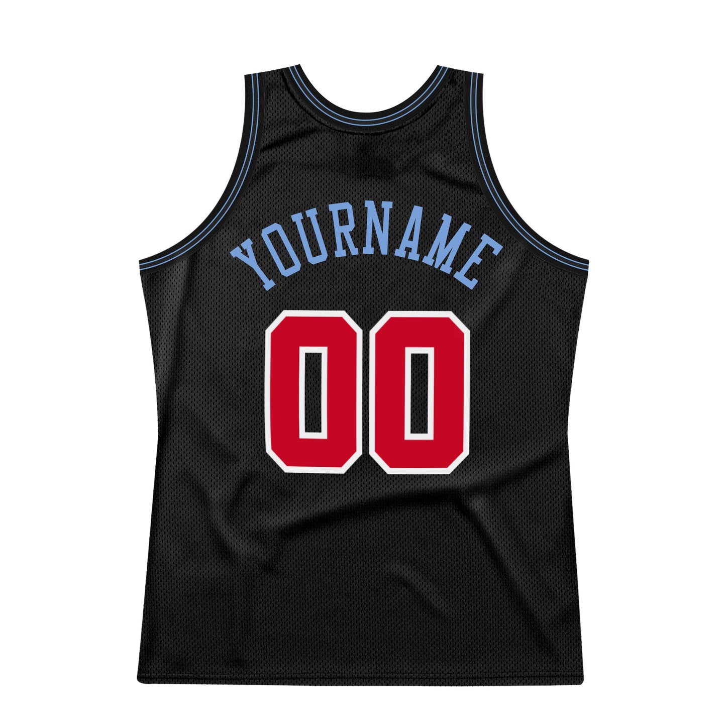 Custom Black Red-Light Blue Authentic Throwback Basketball Jersey view 6