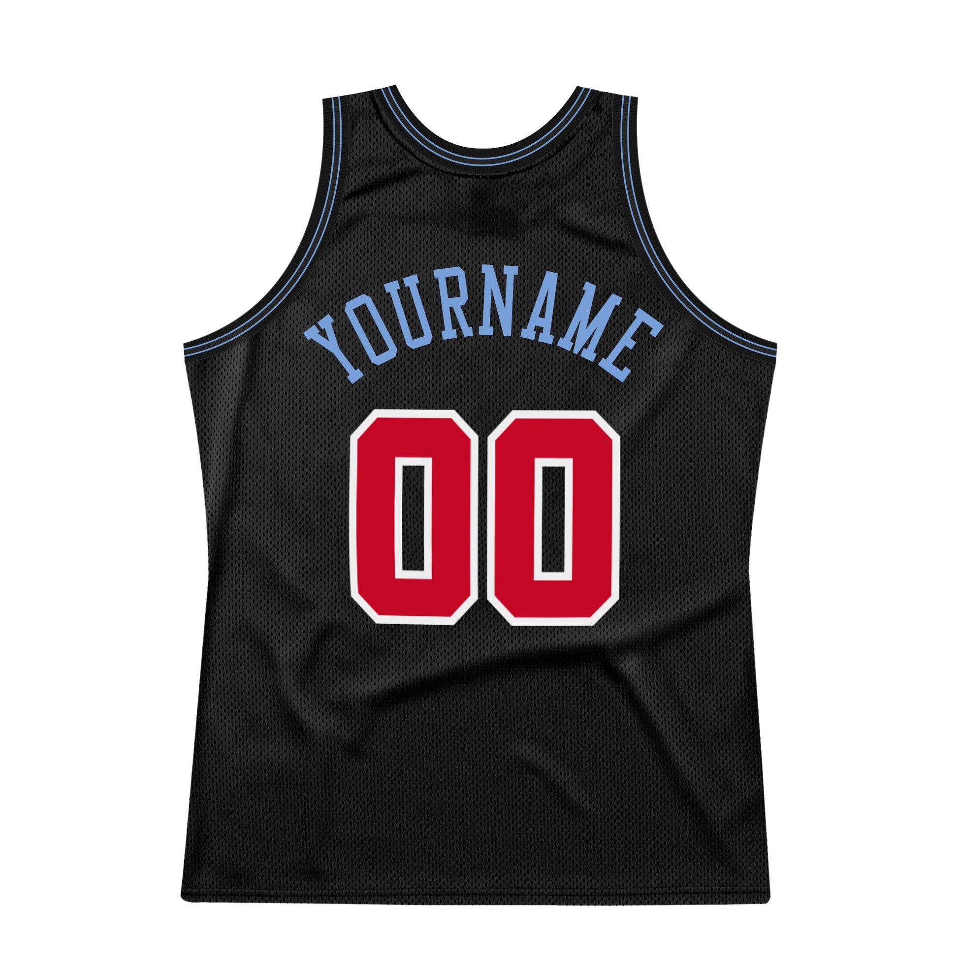 Custom Black Red-Light Blue Authentic Throwback Basketball Jersey view 6