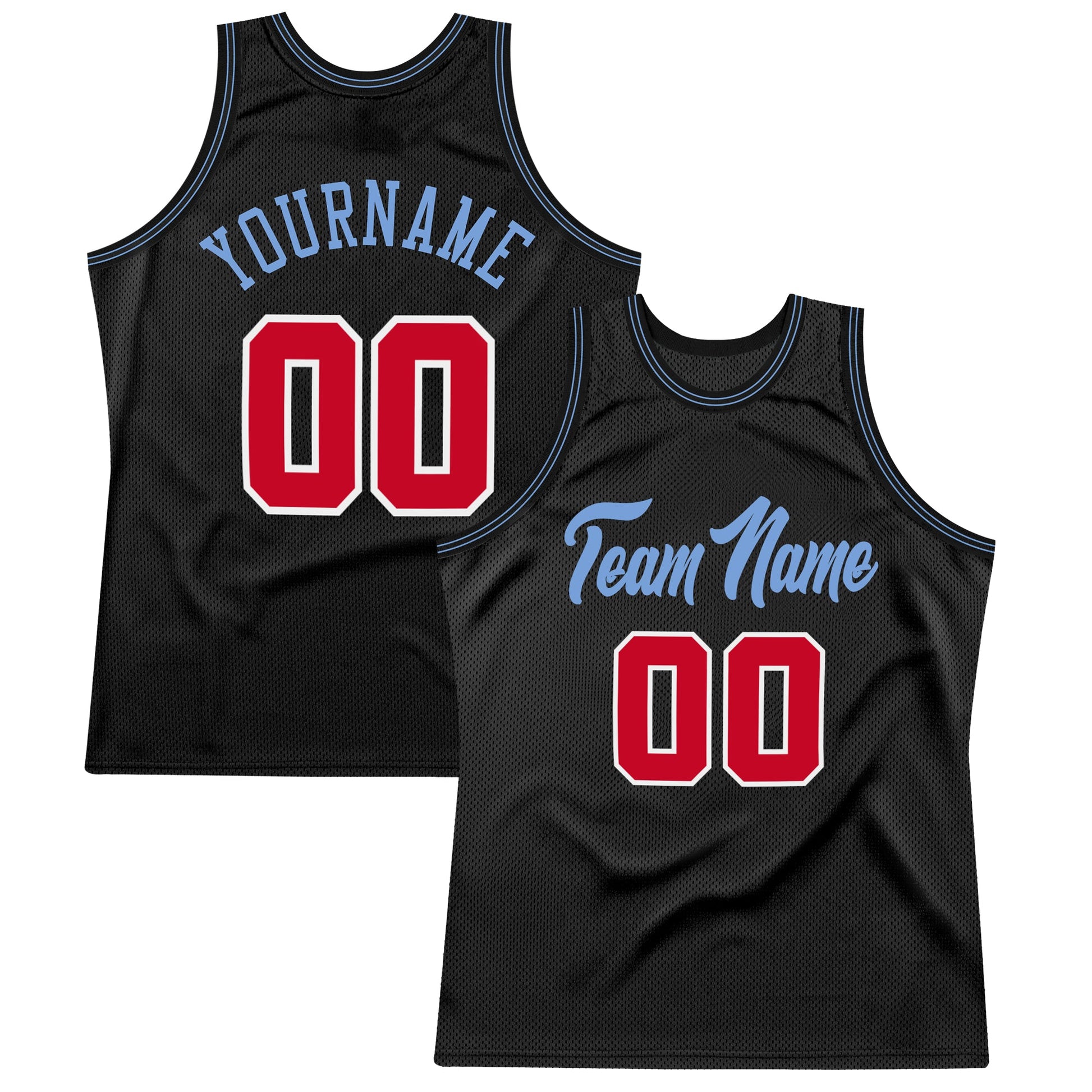 Custom Black Red-Light Blue Authentic Throwback Basketball Jersey - Main View