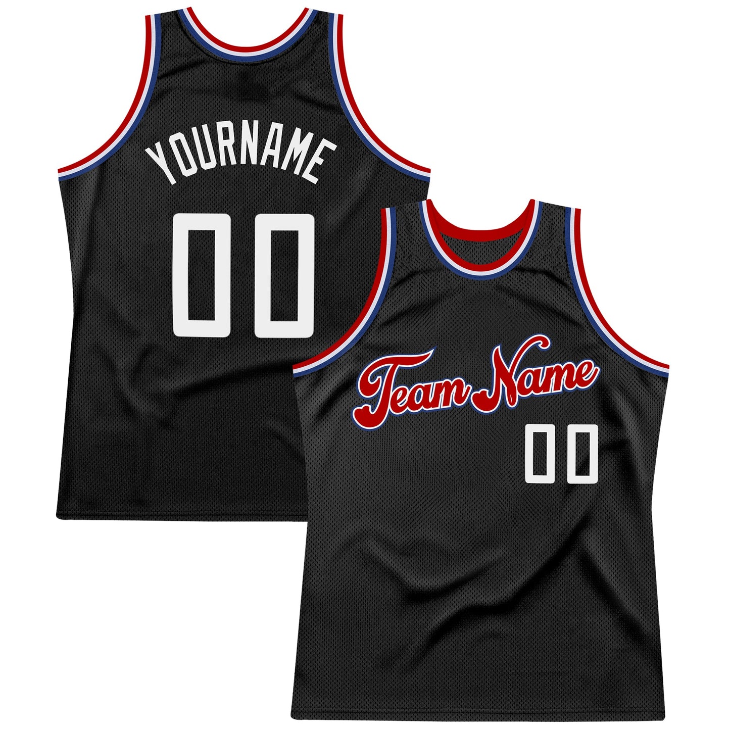 Custom Black White-Red Authentic Throwback Basketball Jersey - Main View