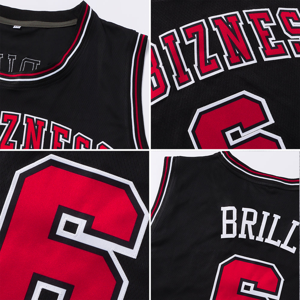 Custom Black White-Purple Authentic Throwback Basketball Jersey view 5