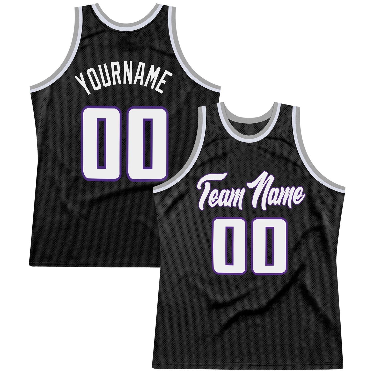 Custom Black White-Purple Authentic Throwback Basketball Jersey - Main View