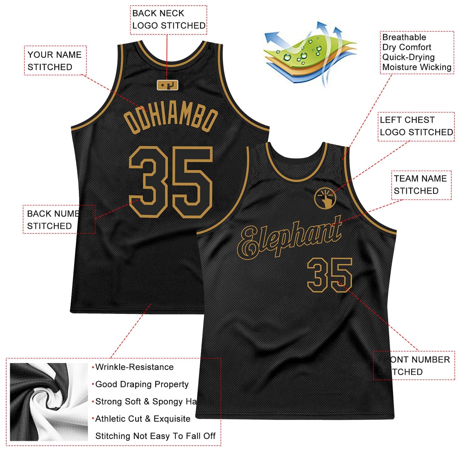 Custom Black Black-Old Gold Authentic Throwback Basketball Jersey view 2