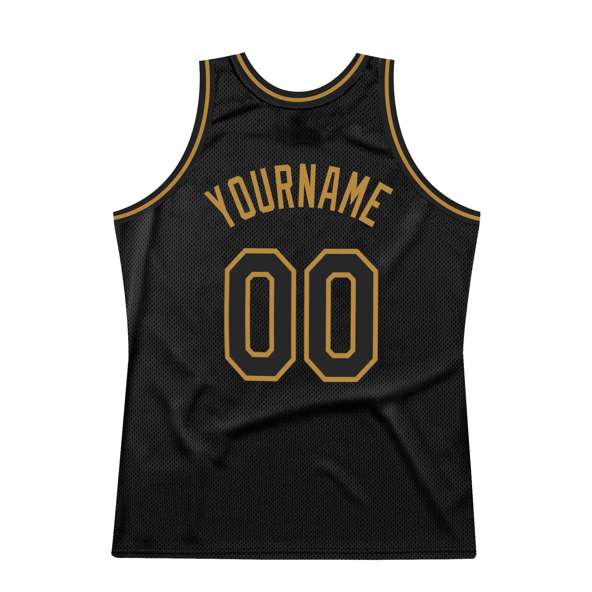 Custom Black Black-Old Gold Authentic Throwback Basketball Jersey view 6