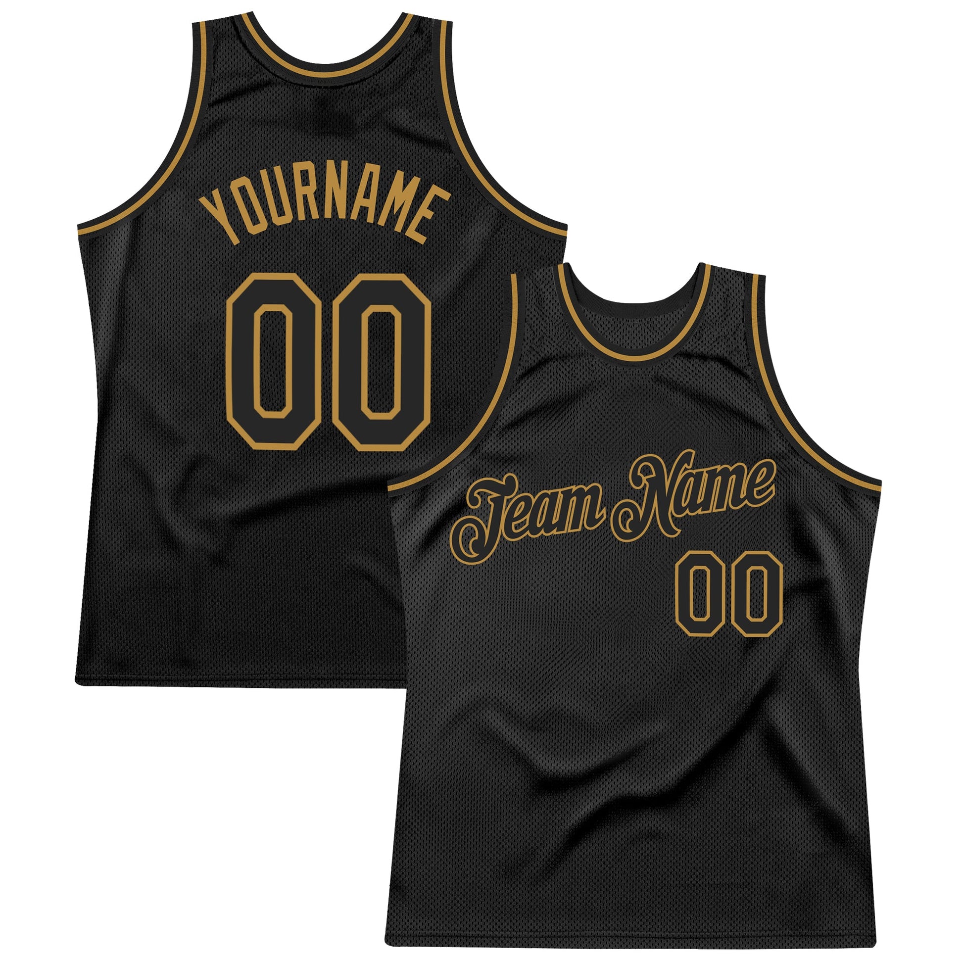 Custom Black Black-Old Gold Authentic Throwback Basketball Jersey - Main View