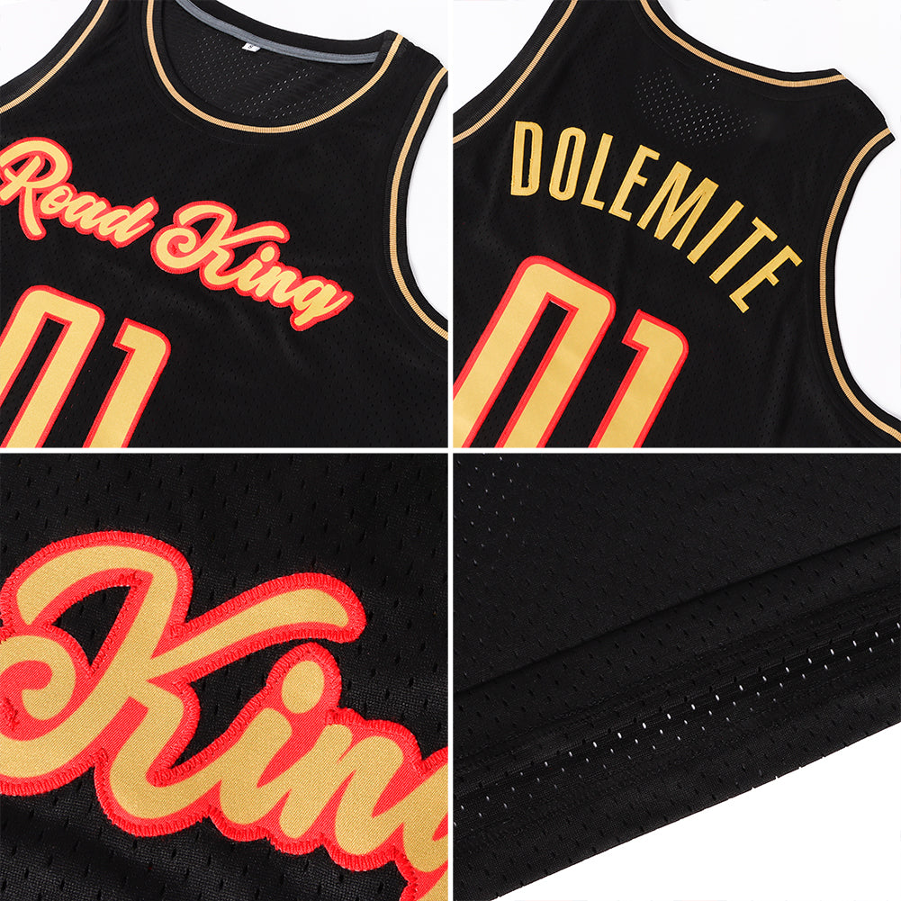 Custom Black Old Gold-Red Authentic Throwback Basketball Jersey view 5