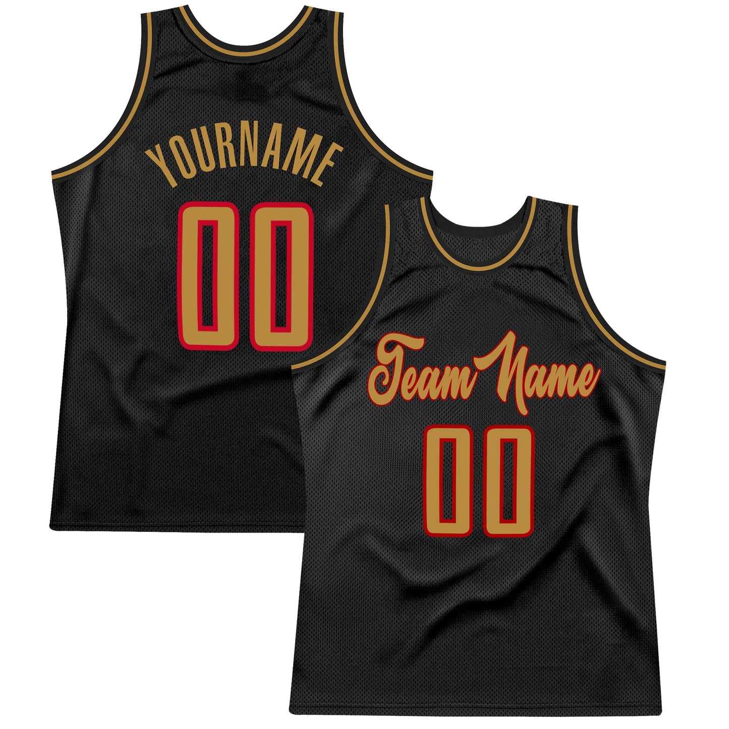 Custom Black Old Gold-Red Authentic Throwback Basketball Jersey - Main View