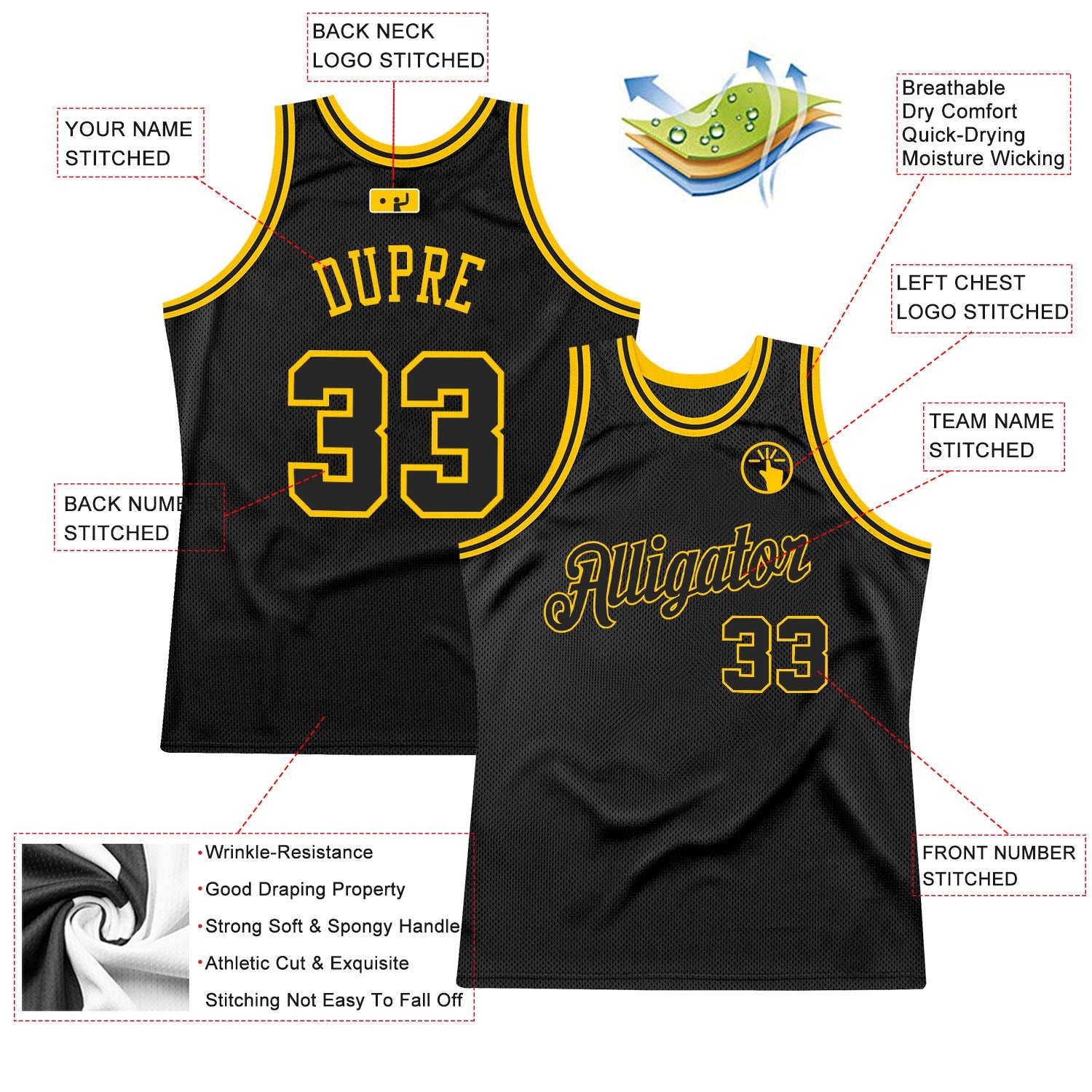 Custom Black Black-Gold Authentic Throwback Basketball Jersey view 3