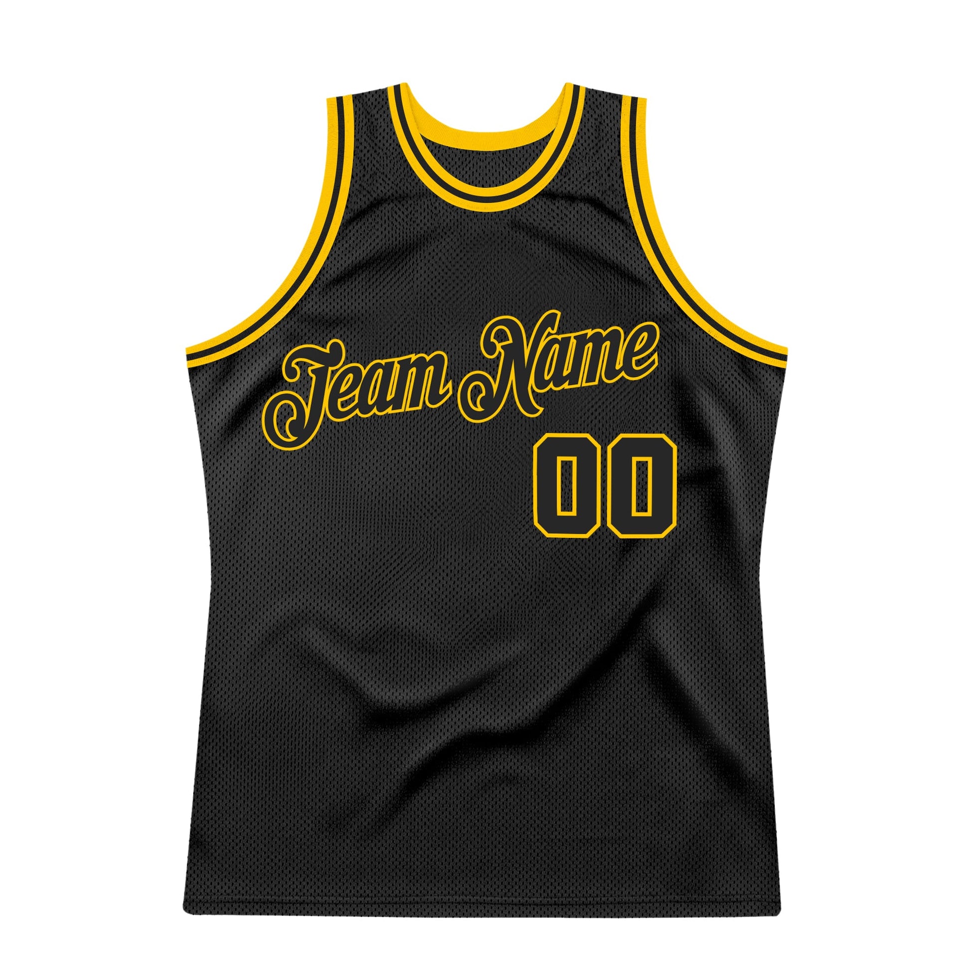 Custom Black Black-Gold Authentic Throwback Basketball Jersey view 7