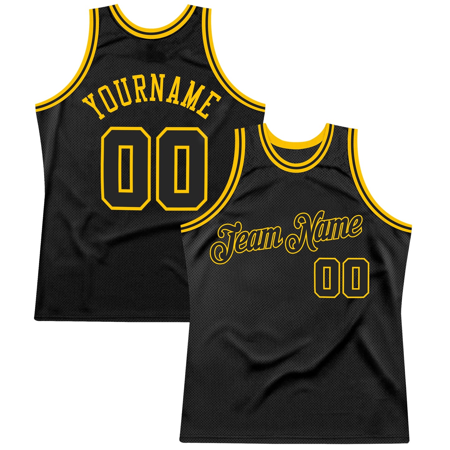 Custom Black Black-Gold Authentic Throwback Basketball Jersey - Main View
