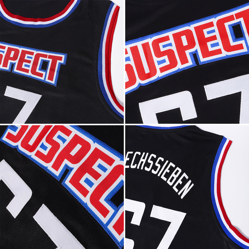 Custom Black White-Red Authentic Throwback Basketball Jersey view 5