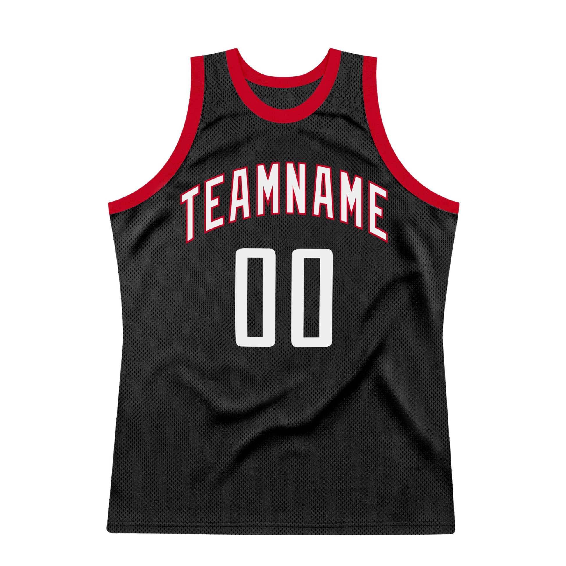 Custom Black White-Red Authentic Throwback Basketball Jersey view 7