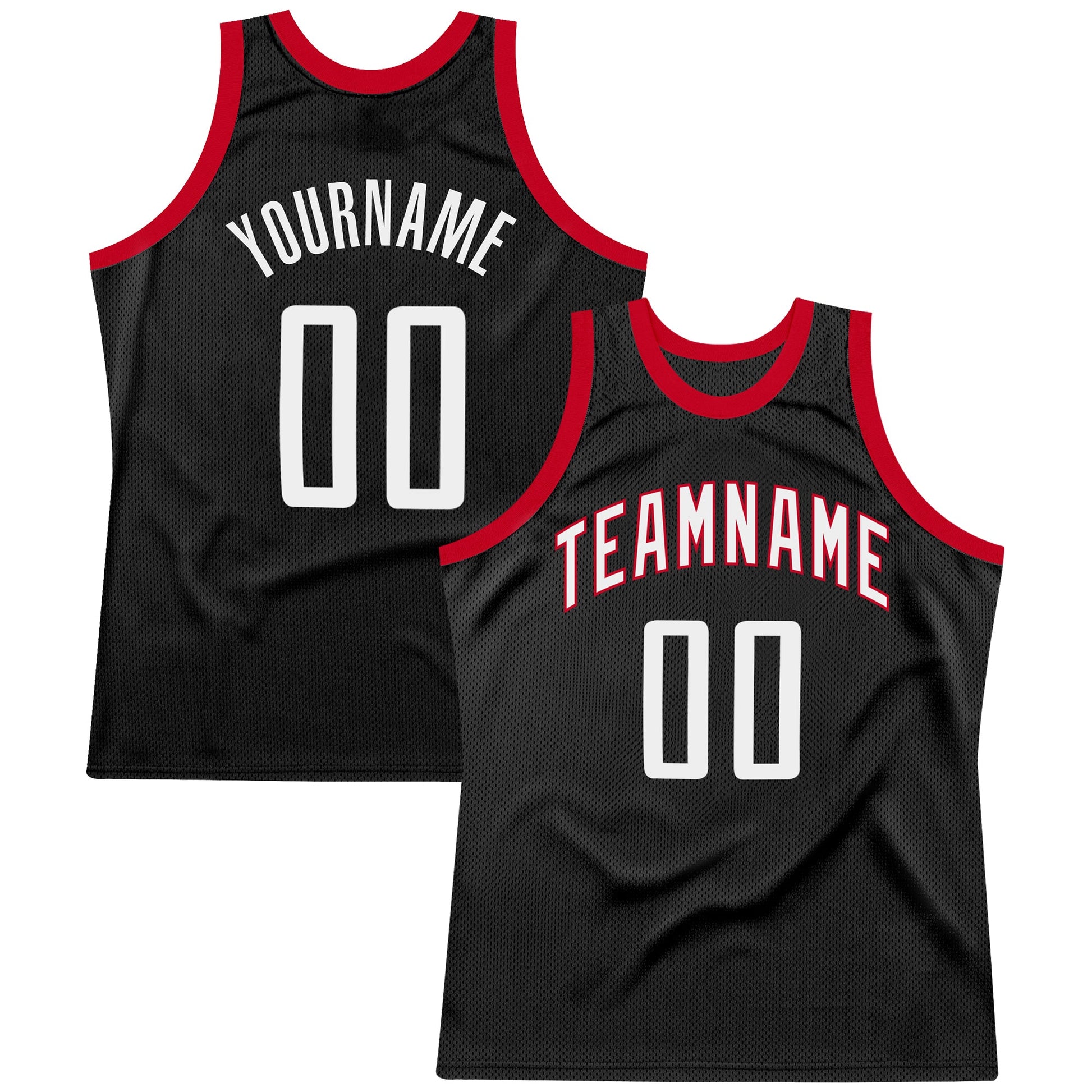 Custom Black White-Red Authentic Throwback Basketball Jersey - Main View